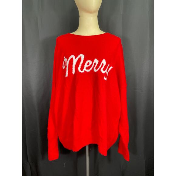 CeCe Christmas Sweater, Merry, Bright Red Soft Knit Large - Picture 1 of 6